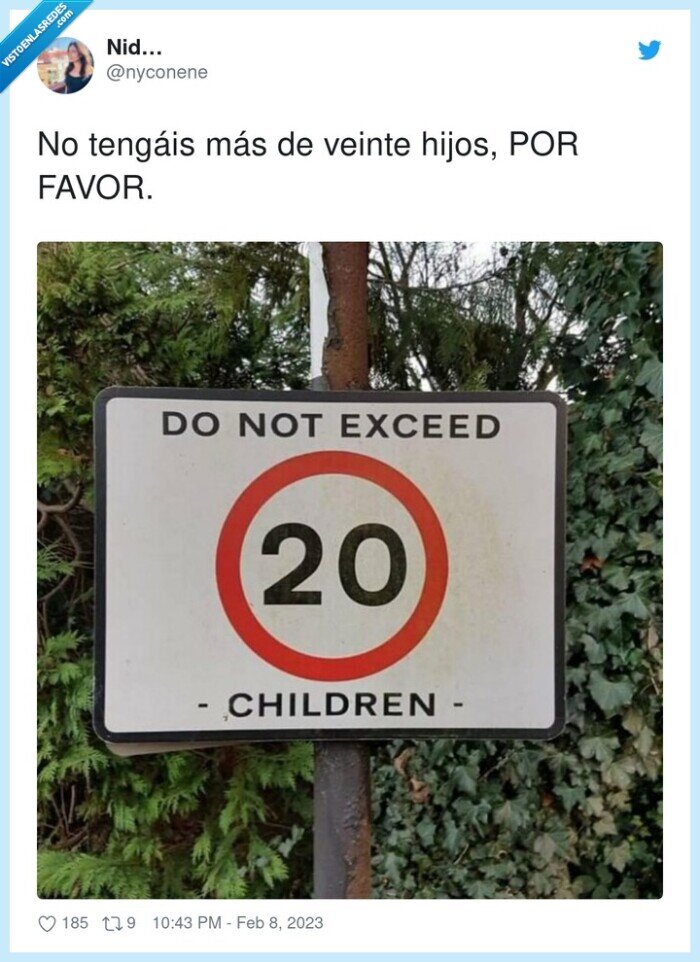 veinte,hijos,señal,cartel