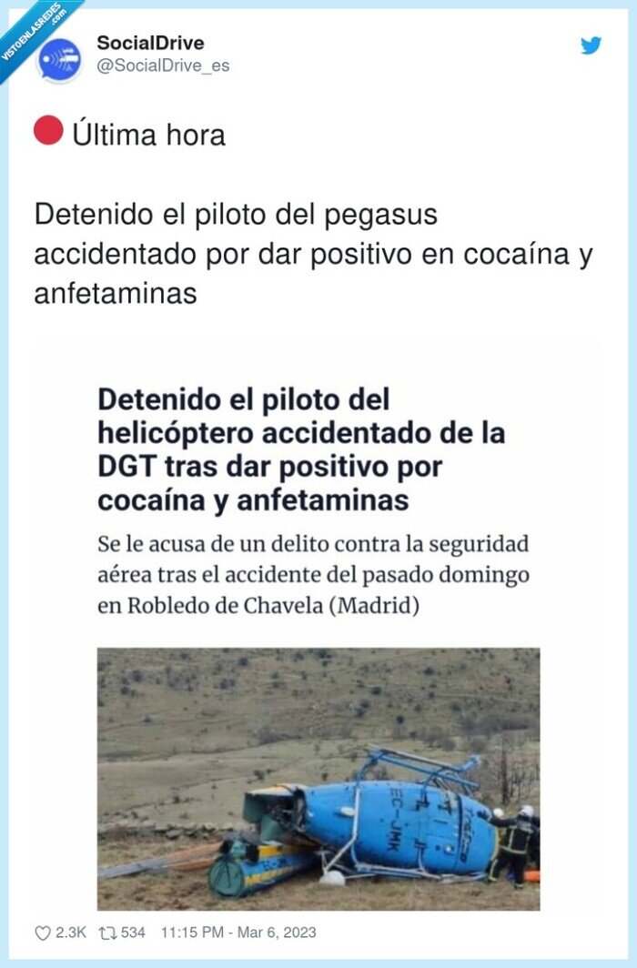 anfetaminas,accidentado,detenido,positivo,coca,helicoptero,dgt