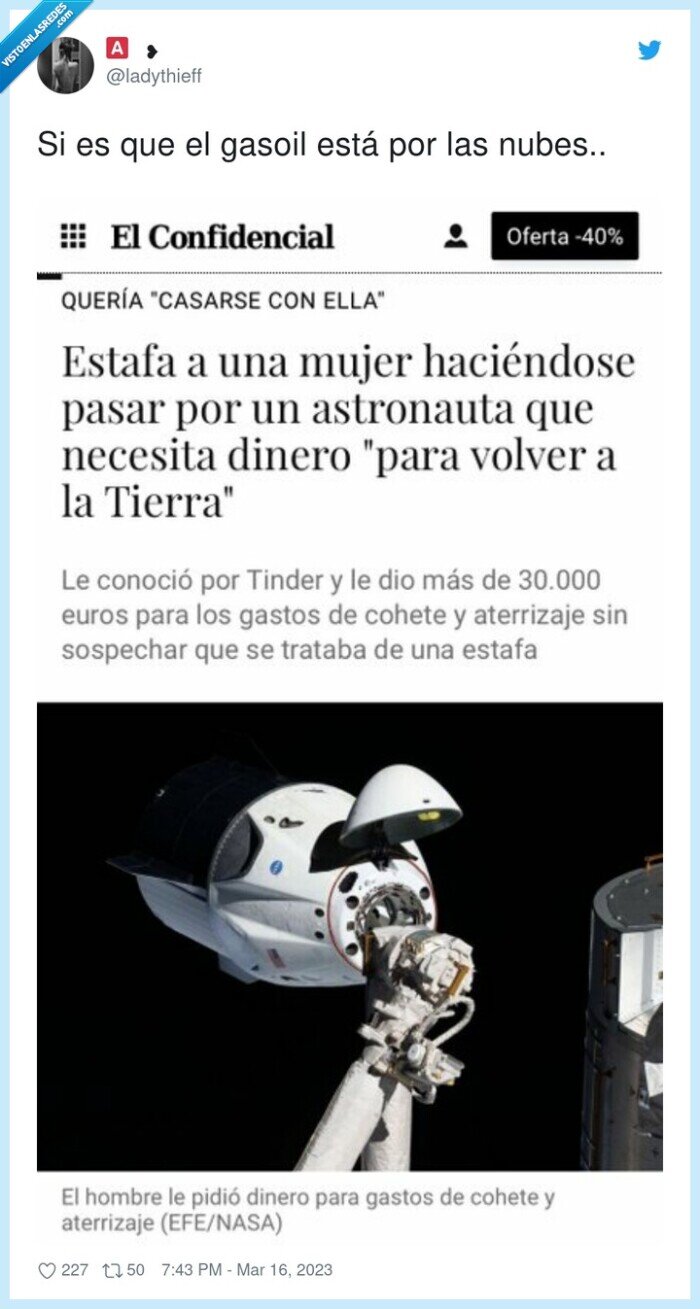 tinder,estafa,astronauta,pedir dinero,wtf