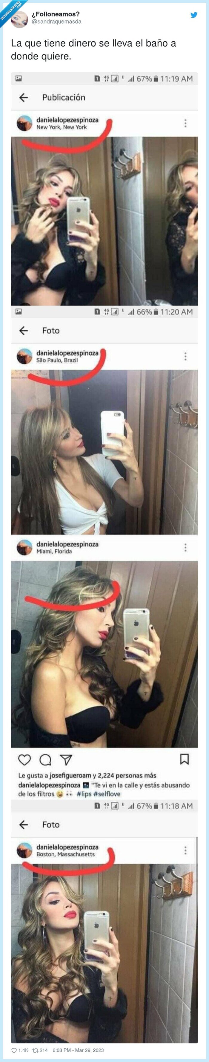 baño,selfies,paises,localización