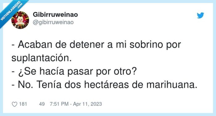 suplantación,hectáreas,marihuana,detener,sobrino