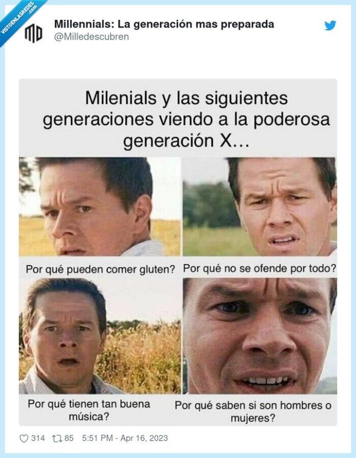 millennials,preguntas,generacion X,musica,trans,gluten,ofenderse