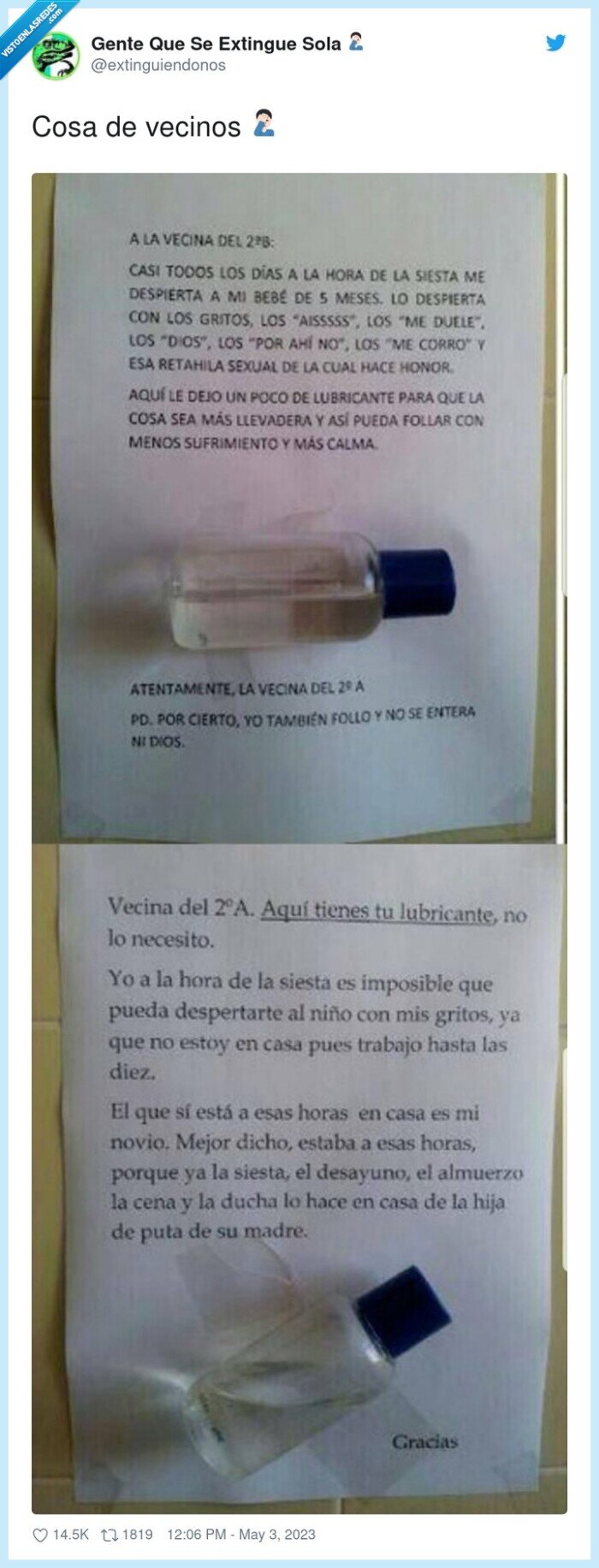 vecinos,cuernos,no estoy,ausente,gritos,lubricante