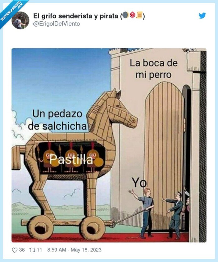 caballo de troya,engañar,perro,salchicha,pastilla