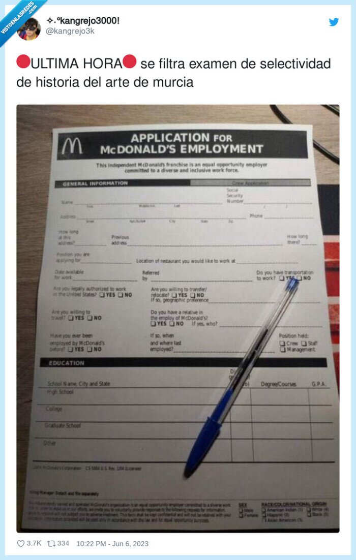 selectividad,ultima hora,historia,filtracion,mcdonalds,examen