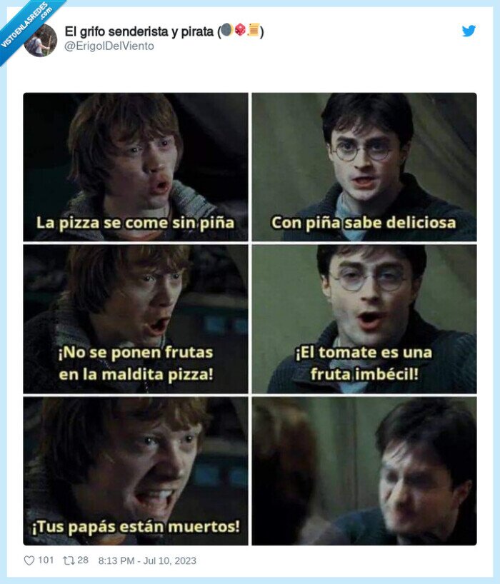 harry potter,ron,fruta,pizza,tomate,piña