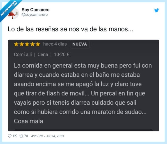 reseñas,diarrea,restaurante