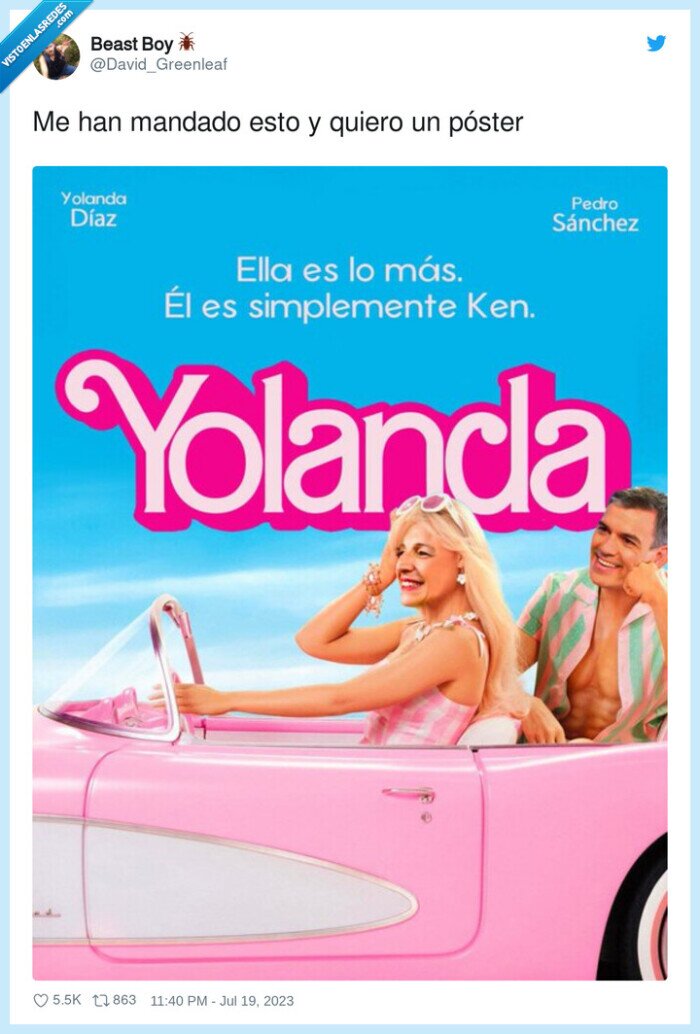 poster,barbie,yolanda diaz,pedro sanchez