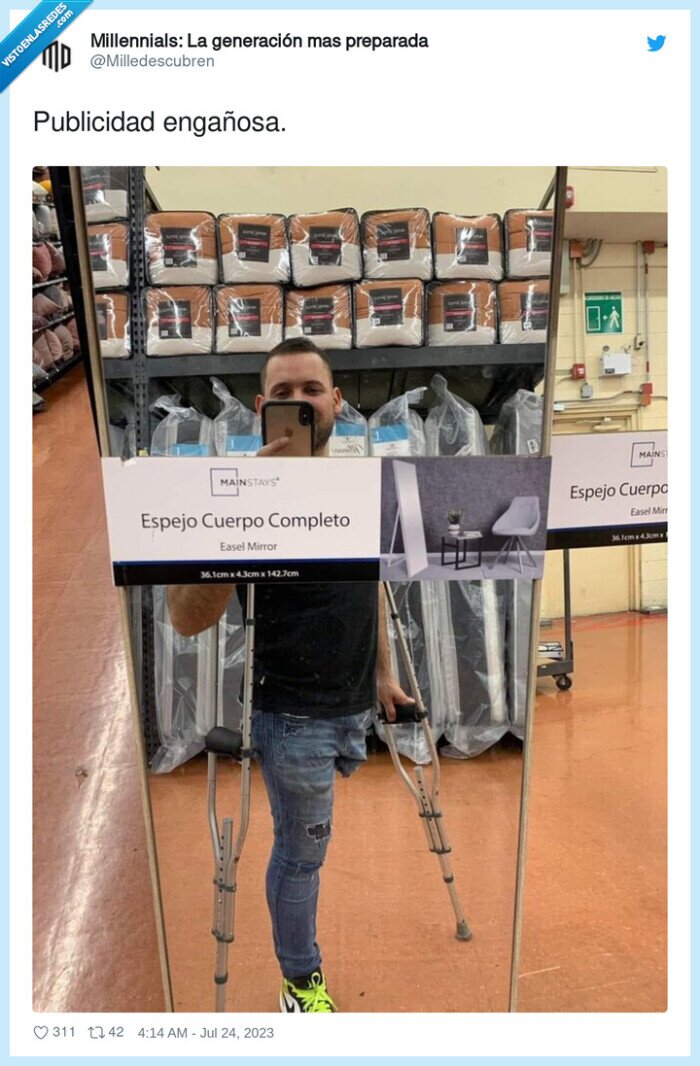 publicidad,engañosa,pierna,cojo,foto,espejo