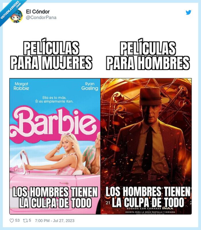barbie,oppenheimer,resumen,hombres,culpa