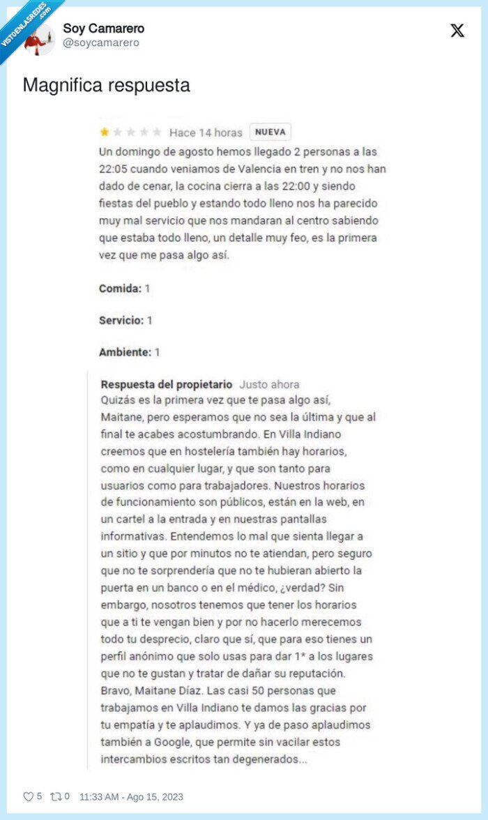 magnifica,respuesta,review,restaurante