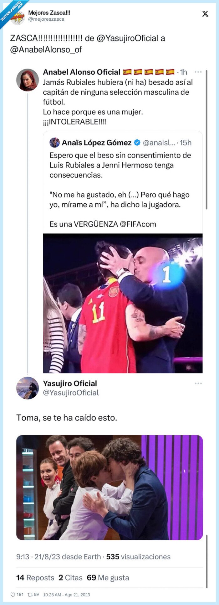 anabel alonso,master chef,rubiales,beso,pico