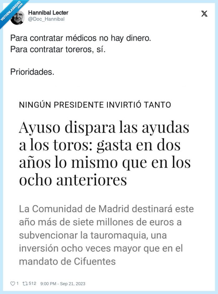 prioridades,contratar,médicos,toreros,dinero