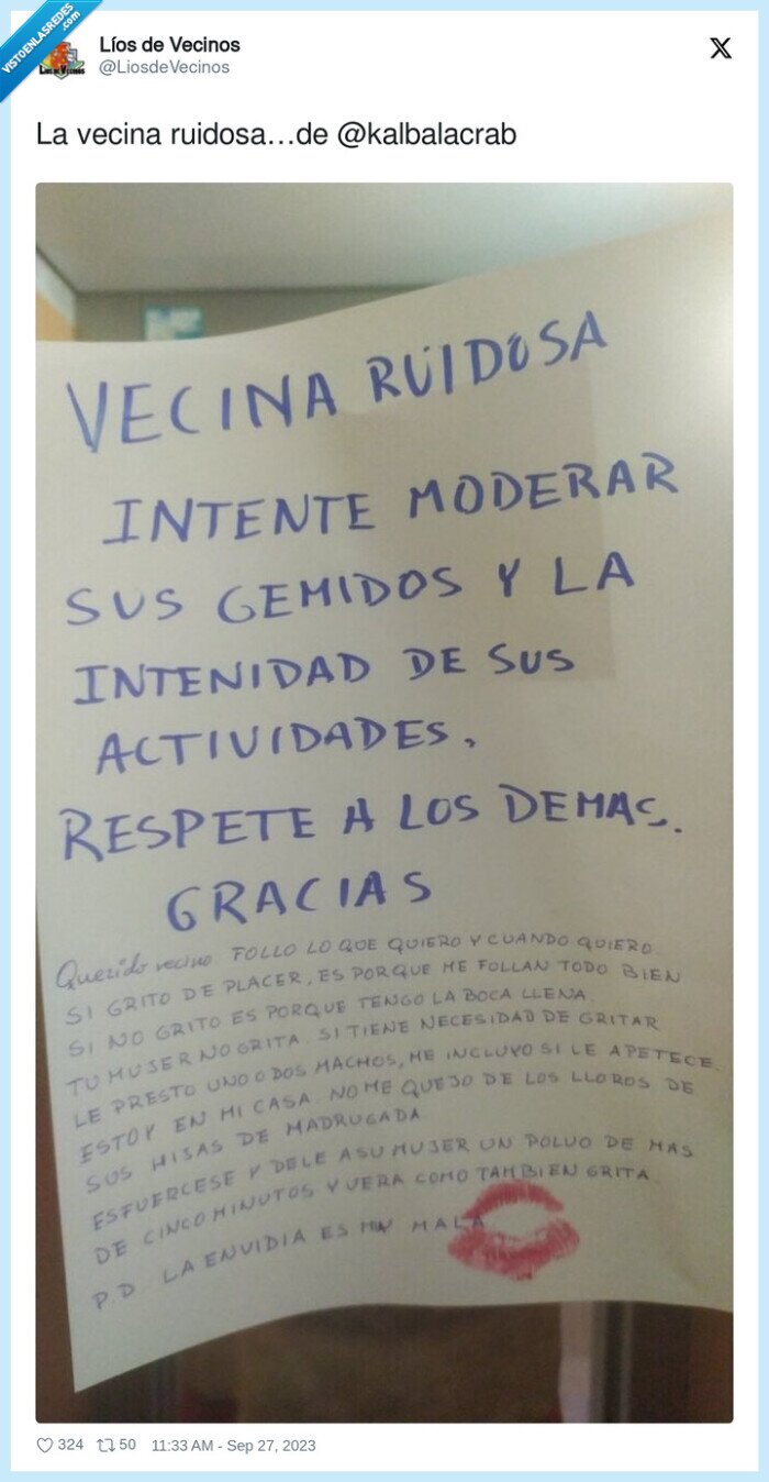 cartel,vecina,insultos,envidia