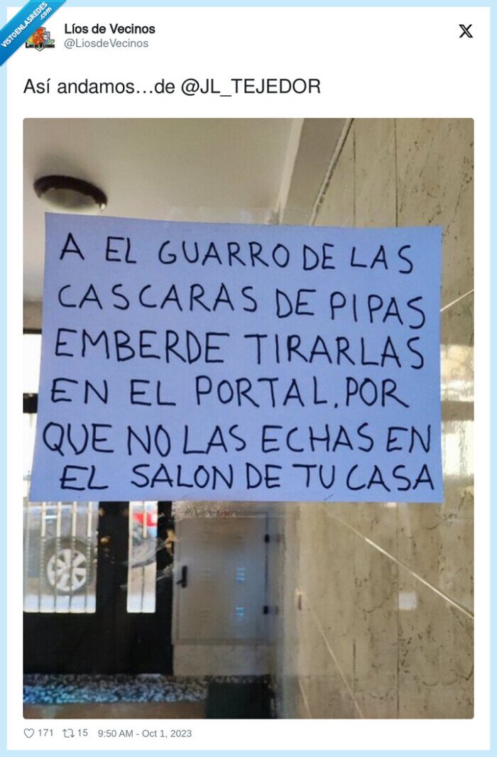 cartel,vecinos,cascaras de pipas