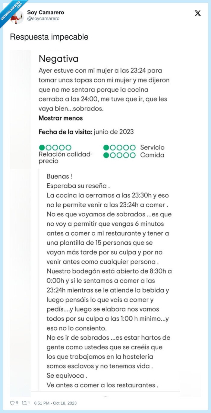 respuesta,impecable,restaurante,horario
