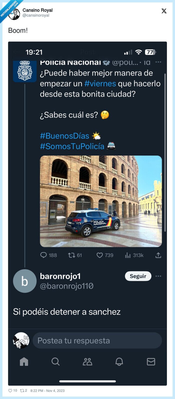pedro sanchez,policia,zasca,boom