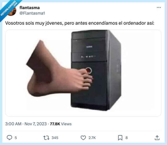 ordenador,pc,torre,encender,boton,dedo,pie