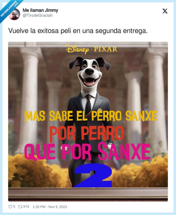 exitosa,segunda entrega,perro sanxe,peli,pixar,ia