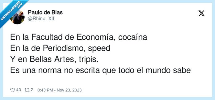 periodismo,economía,facultad,drogas,bellas artes