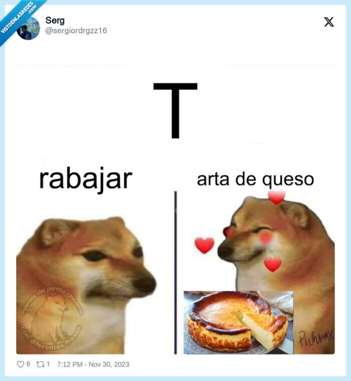 T,te,tarta de queso,trabajar,doge,cheems
