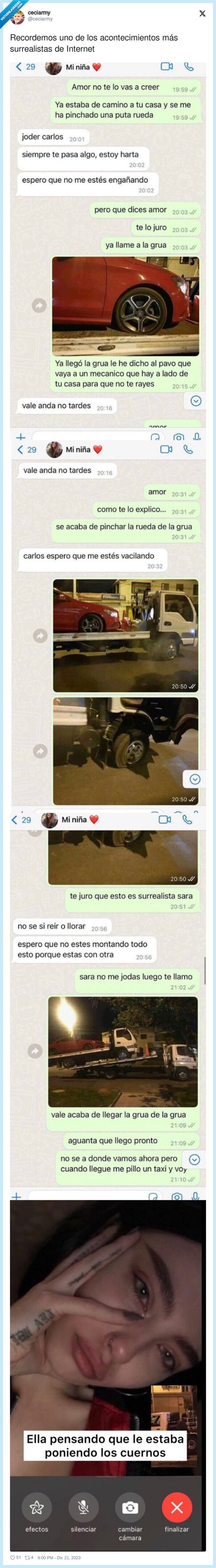 acontecimientos,surrealistas,pinchar,grua,rueda,coche,internet