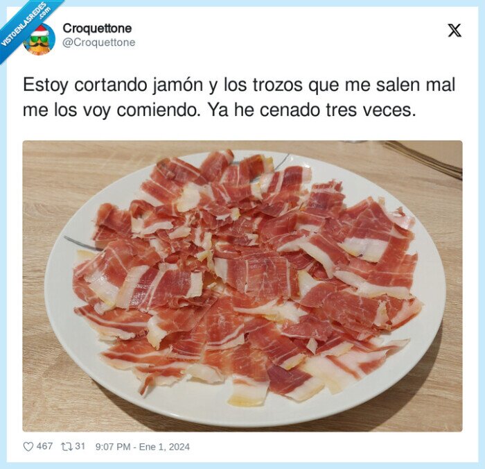 comiendo,cortando,jamón,trozos,cenar