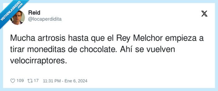 velocirraptores,moneditas,chocolate,artrosis,melchor,cabalgata