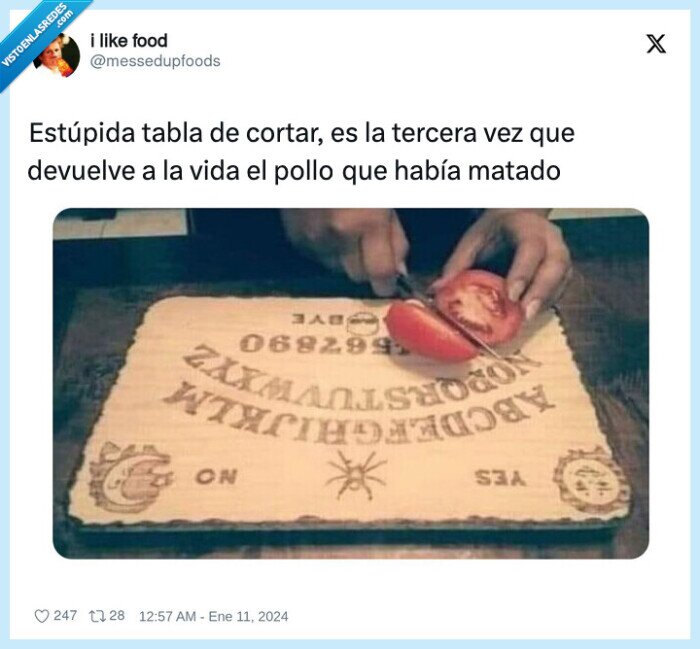 tabla,ouija,pollo,cortar