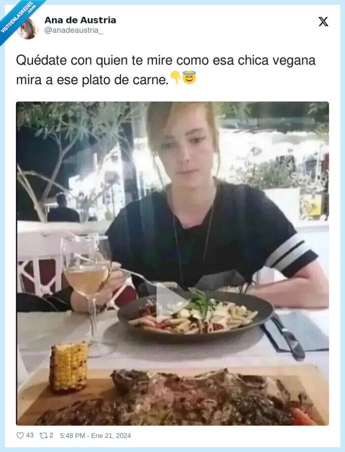 carne,mirar,vegana,chica,plato