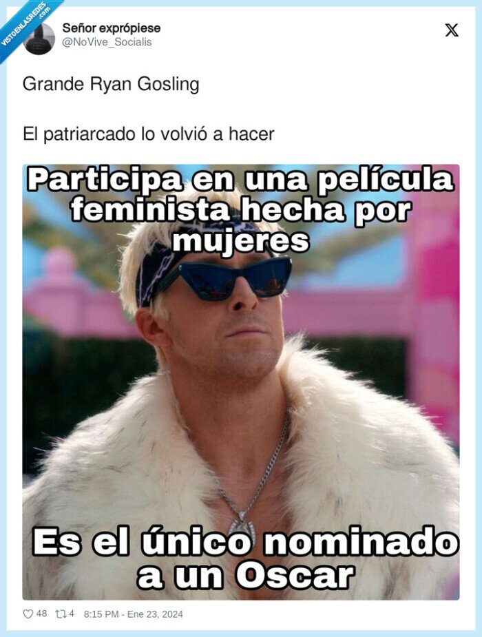patriarcado,barbie,oscars,ryan gosling