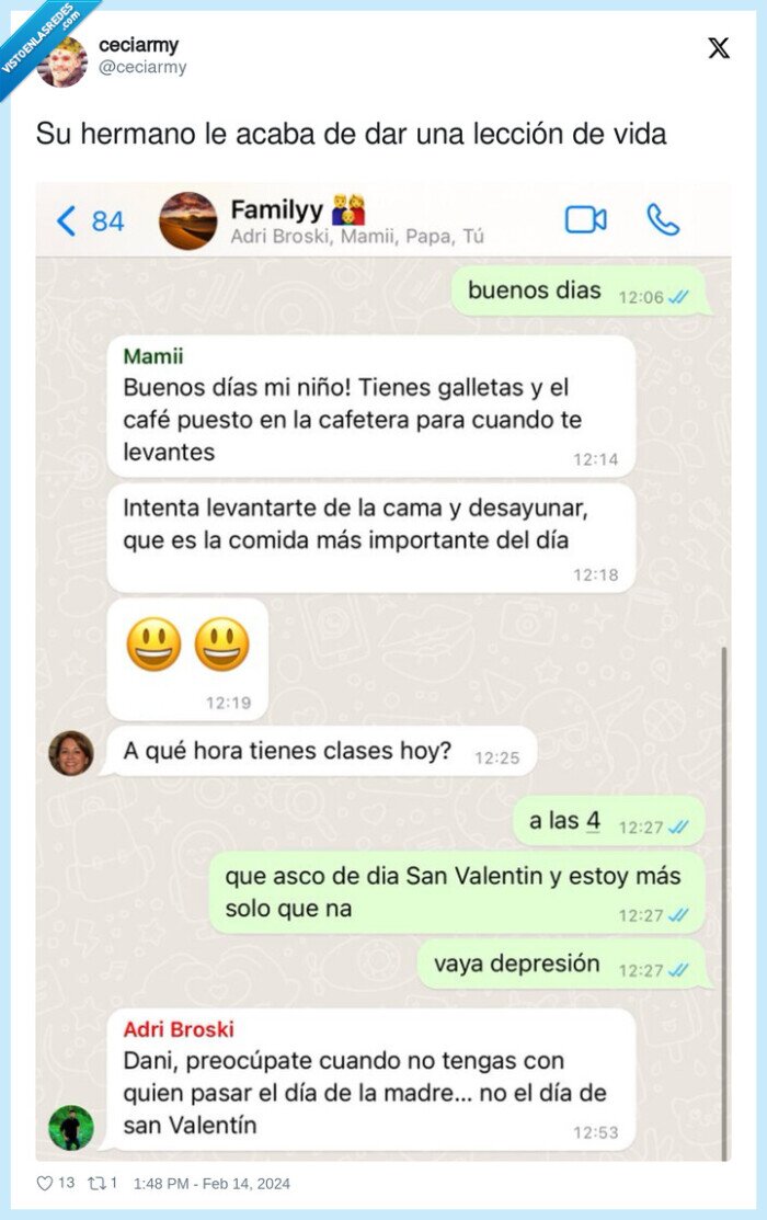 leccion,hermano,madre,dia de la madre,san valentin