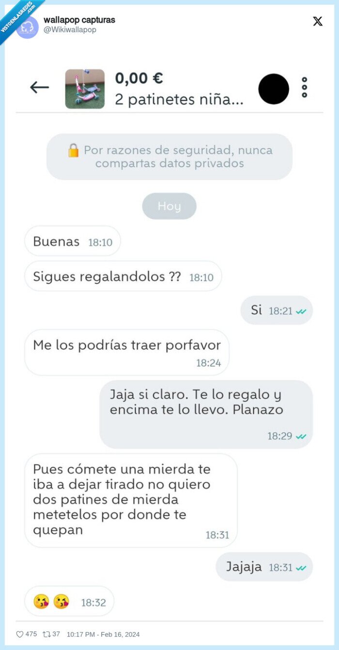 wallapop,patinete,gratis,pedir