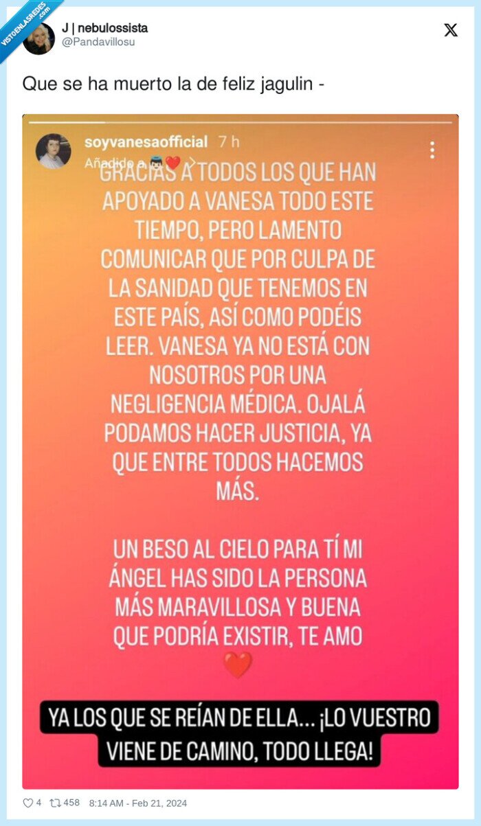 feliz jagulin,muerto,dep,hola grupo soy vanesa