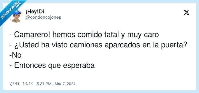 aparcados,camiones,camarero,esperaba,comido