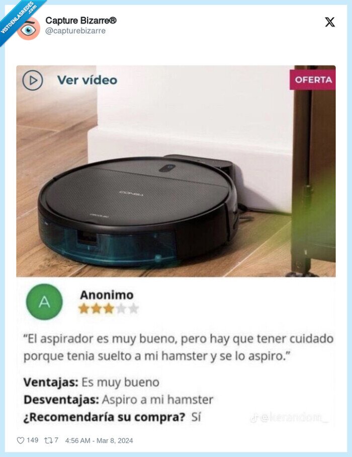 roomba,tragar,limpiar,aspiradora,reseña,review,hamster