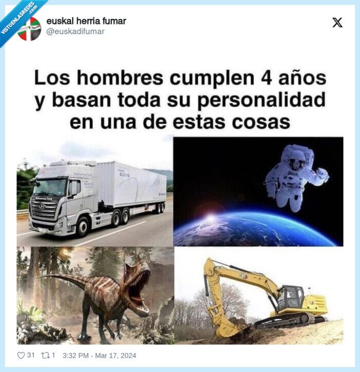 personalidad,hombres,dinosaurio,camion,astronauta,excavadora