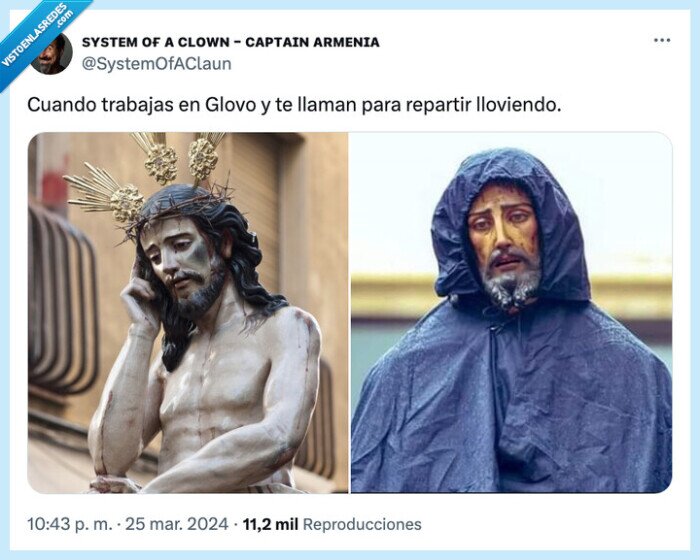 lloviendo,trabajas,repartir,jesucristo,lluvia,procesion,glovo