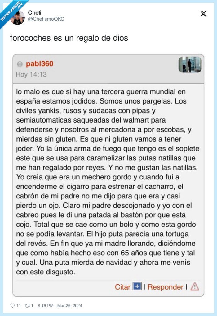 forocoches,parra,comentario,tercera guerra mundial,españa