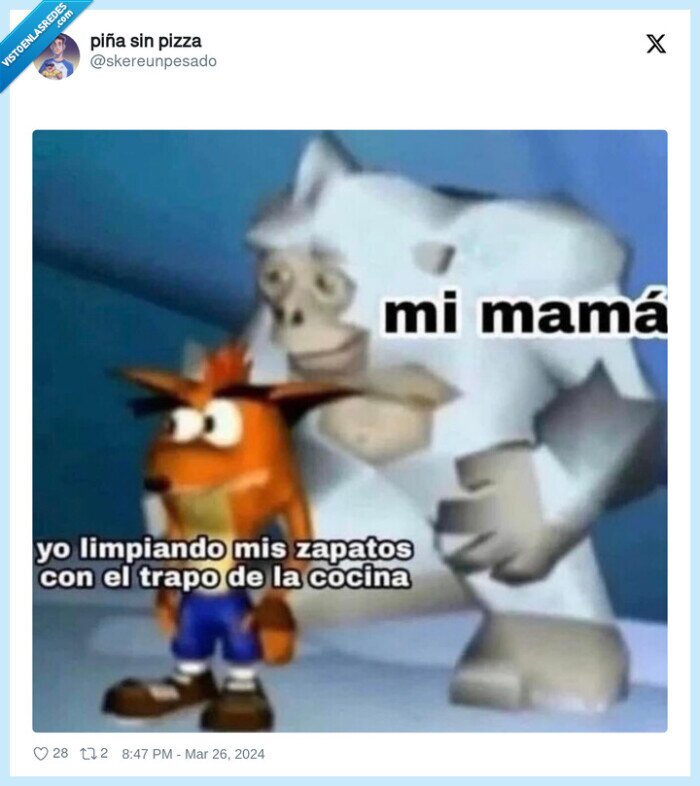 crash bandicoot,colleja,trapo,limpiar,zapatos