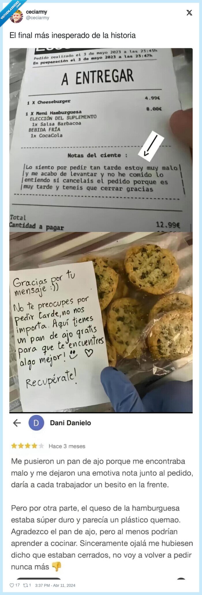 nota,comida,entrega,hamburguesa,pan de ajo,review