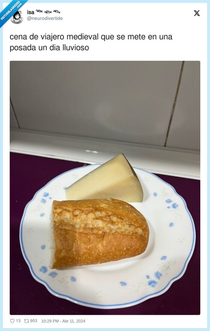 lluvioso,medieval,viajero,posada,cena,queso,pan