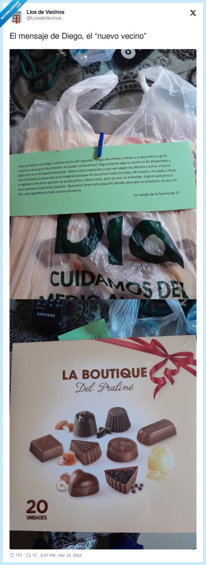 vecino,diego,niño,bebe,llorar,regalar,bombones