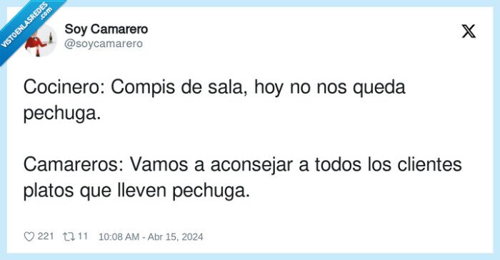 aconsejar,camareros,cocinero,clientes,pechuga