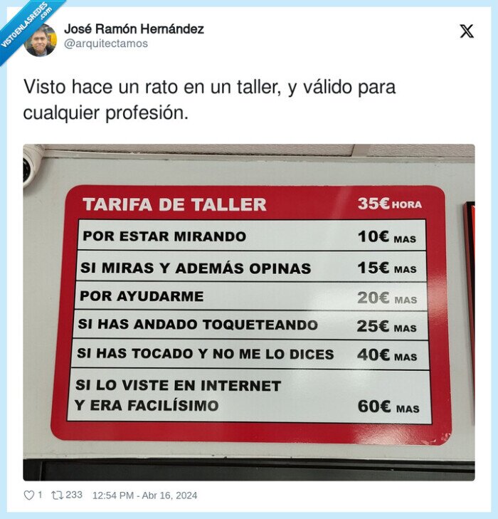 profesión,precios,tabla,taller