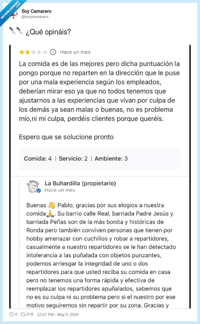 reseña,restaurante,comparación,violencia