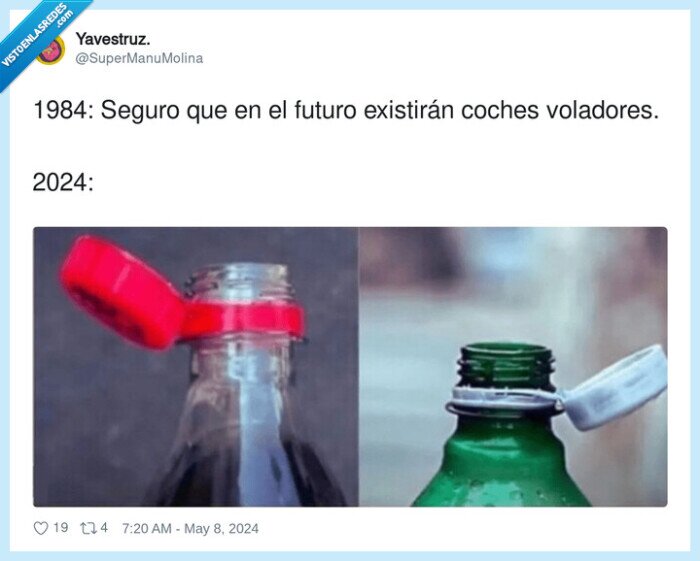 existir,coches voladores,botellas,tapon,futuro,1984