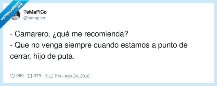 recomendar,camarero,cerrar
