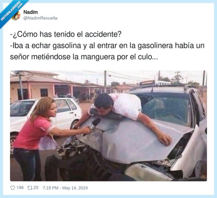 metiéndose,gasolinera,accidente,gasolina,manguera