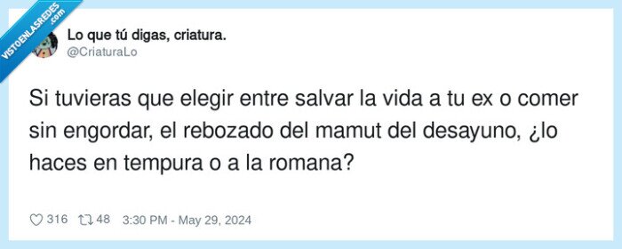 engordar,desayuno,rebozado,tempura,mamut,expareja